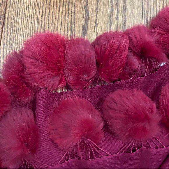 Ellen Tracy Maroon Pom Pom Cashmere and Silk Scarf - Picture 2 of 6